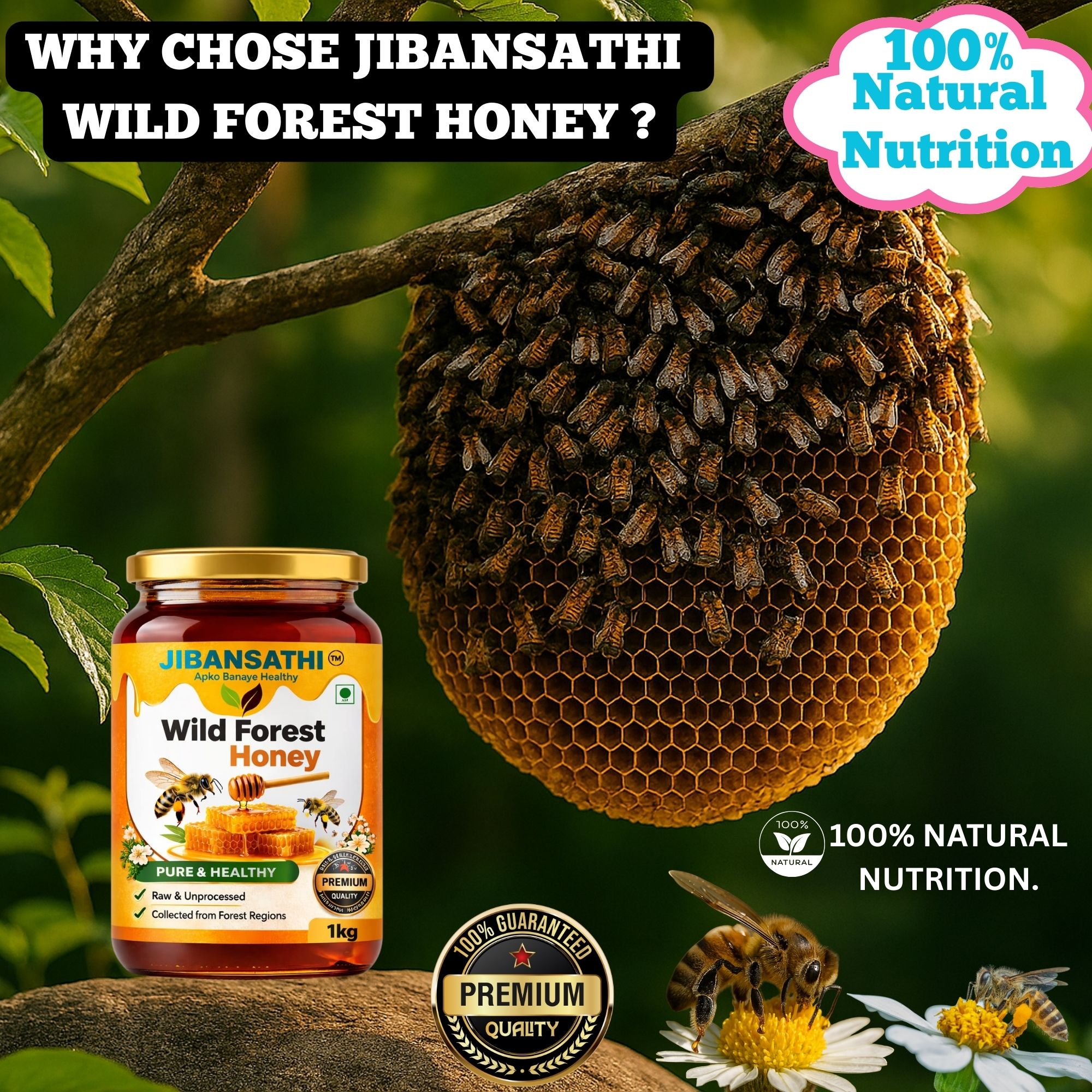 Natural Honey ! Wild Forest Raw Honey (No Added Sugar ) No Preservative 100% Natural Collet form Forest.. - Image 2